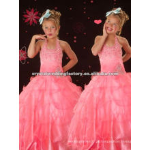 Hot venda halter frisado ruffled rosa vestido de bola saia feito sob medida baile vestidos rosa flor menina vestidos CWFaf4241